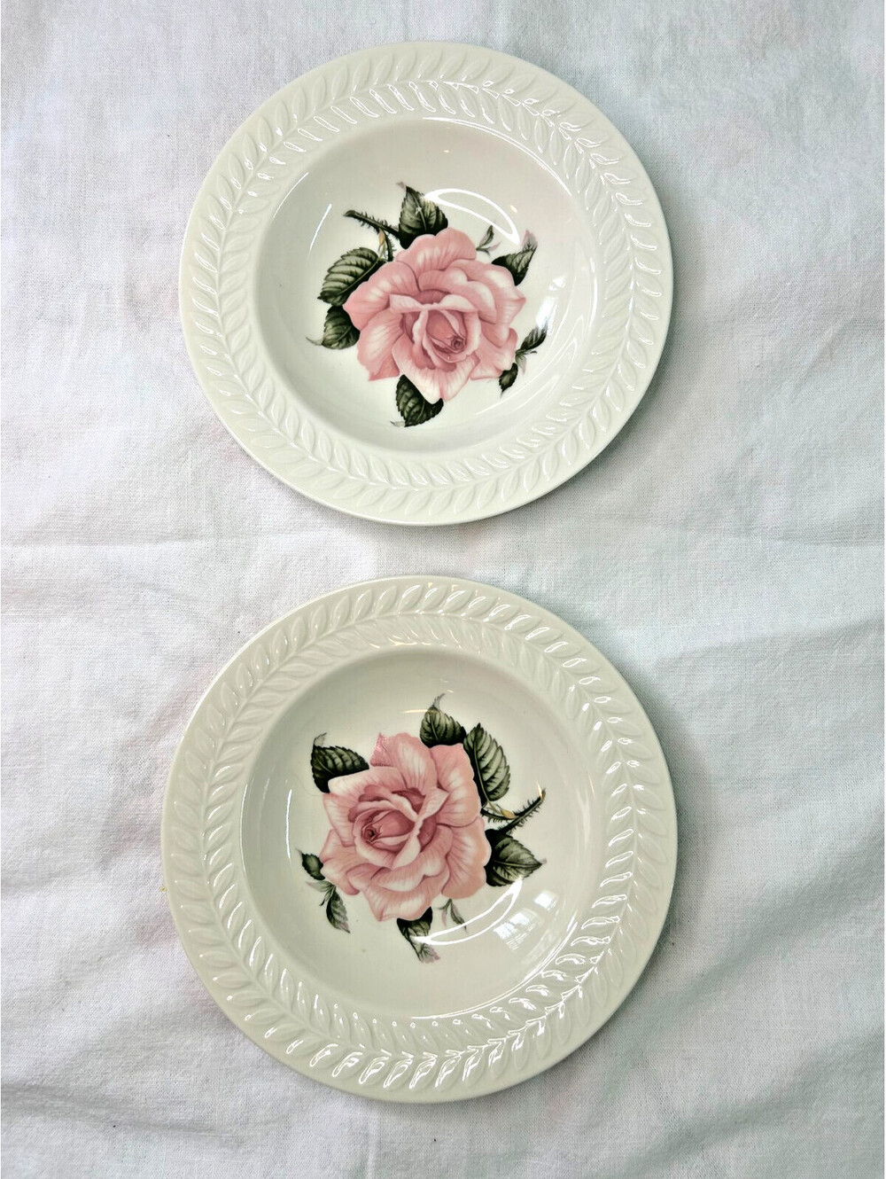 Vtg Theodore Haviland NY Regents Park Rose Rim Soup Bowls Set of 2 Laurel Rim